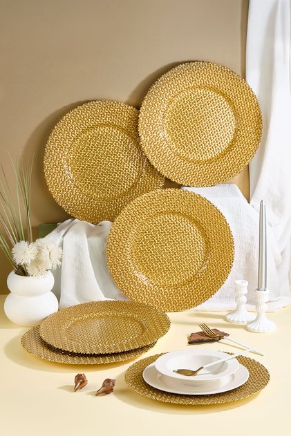 Diamond 6-Piece Gold Glass Plate Set 32 cm