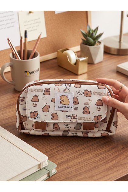 Capybara Cartoon Pattern Wide Large Capacity Pencil Case Pen Holder Makeup Bag