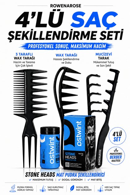 Mucizevi hacim ve dalga saç şekillendirme tarak 4'lü wax ve şekil tarak seti