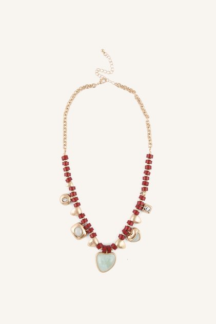 Women's Beaded and Stone Detailed Necklace I1605Axns