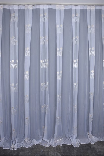 Organze 3150 White Color 5_3 Ready-Made Pleated Background Curtain 300*260 cm