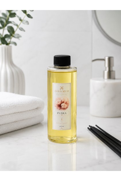 Pudra Kokulu 250 ml Yedek Oda Kokusu Dolum Kiti Kalıcı Bambu Çubuklu Oda Parfümü+siyah fiber çubuk hediyeli