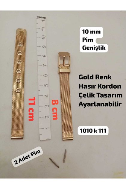 10 mm Uyumlu Kol Saati Kordonu - Gold Renk HASIR Kordon , Ayarlanabilir Tasarım
