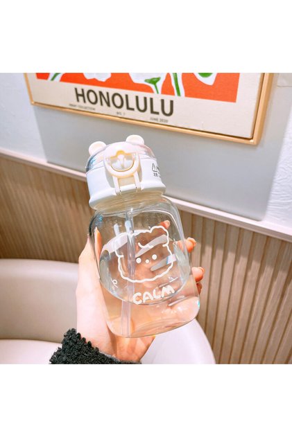 Children's Water Bottle with Straw and Rabbit Figure with Ears, Baby Water Bottle with Straw - Leak-Proof Water Bottle (Bpa-Free)