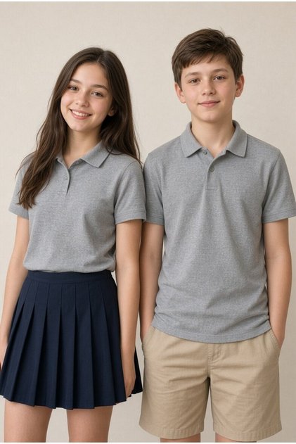 Gri Kız/Erkek Çocuk Polo Yaka Kısa Kol Okul Tişörtü 24794