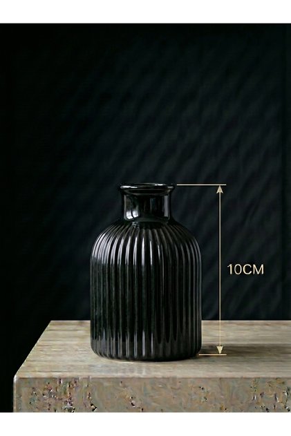 Premium - Mini Vazo - Parlak Siyah - 10cm Boyunda - El Boyaması İşçilik - 10x7cm