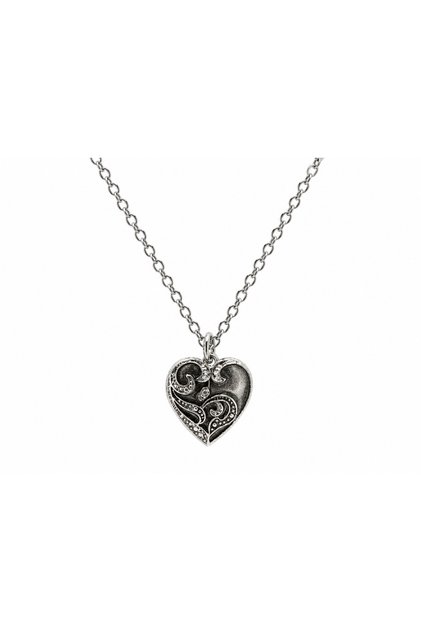 Gothic Heart Figured Embroidered Necklace – Antique Silver Color Dark Style Accessory