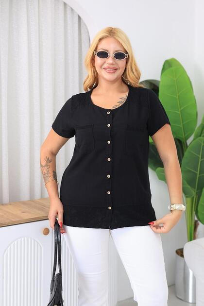 Plus Size Linen Shirt with Pockets