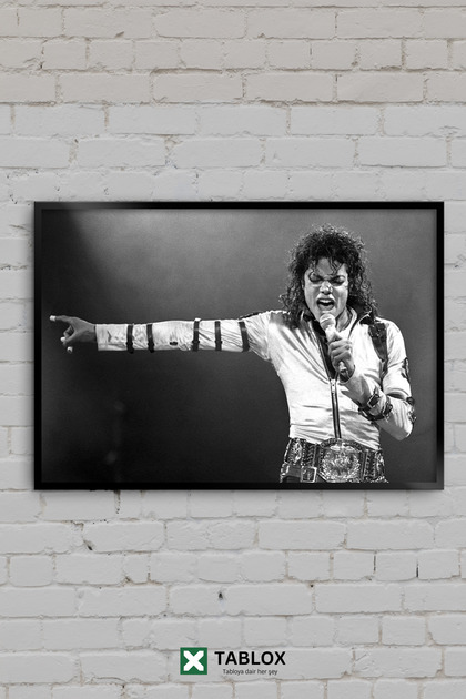 Michael Jackson Konser Sahne Siyah Beyaz Pop Müzik Çerçeve Görünümlü Dekoratif MDF Tablo