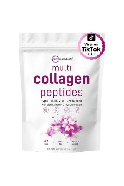 Multi Collagen Peptides Powder, 2 Pounds | Full Spectrum Type I, II, III, V, X + Biotin, Hyaluronic Acid, & Vitamin C | Unflavored | Keto & Paleo Friendly | Non-GMO