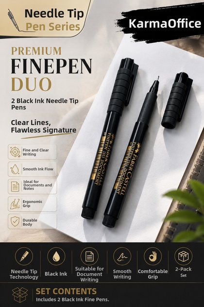 Faber-Castell Fine Pen Set of 2, Black Ink, Fine Tip, Fluent Writing