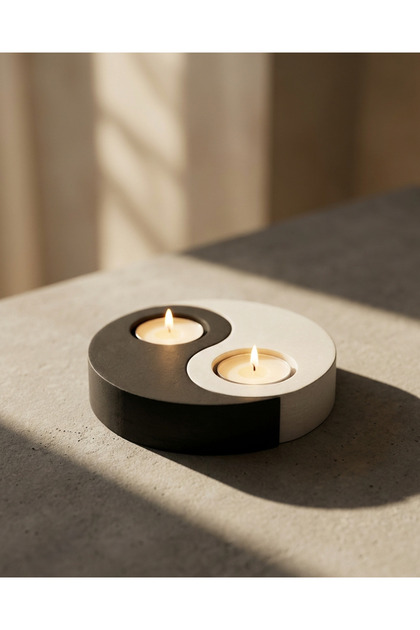 Yin Yang Dekoratif Taş Mumluk | Doğal Soya Tealight Mum