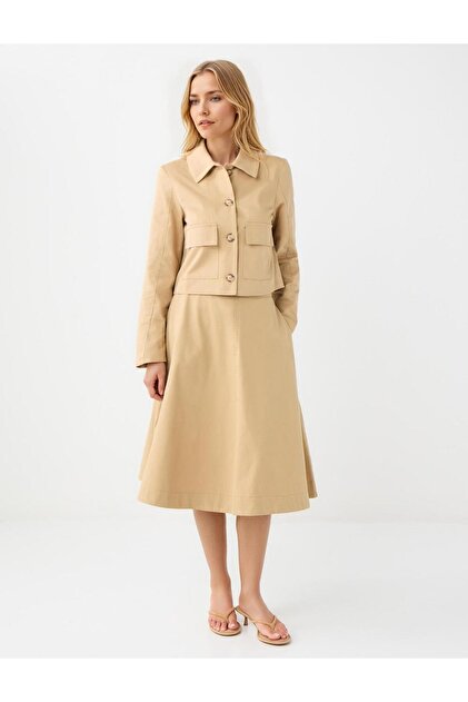 みく Jimmy Key Deve Tüyü Rahat Kesim Normal Bel Gabardin Midi Etek