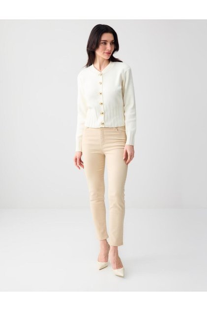 Beige Regular Leg High Waist Woven Trousers with Pockets