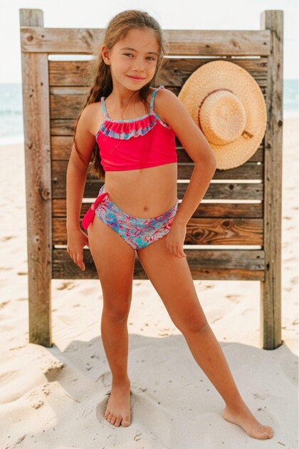Girls' Beachwear Ruffled Detail Bikini Set (Top and Bottom) Ages 3-12