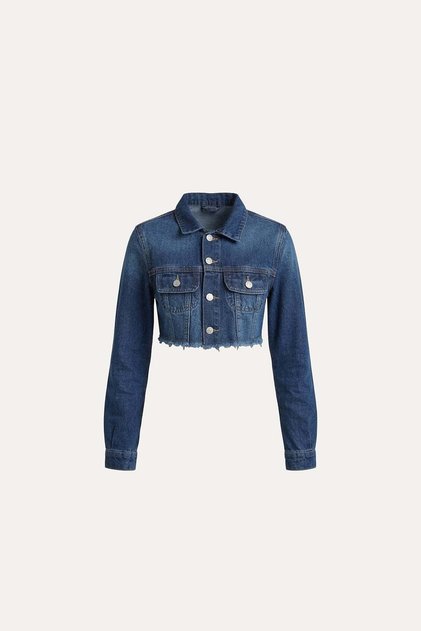 Kuşgözlü crop denim ceket