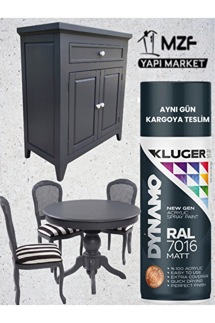 KLUGER YENİ NESİL AKRİLİK DÖNÜŞÜM SPREY BOYA 400 ML DOLAP-FAYANS-PLASTİK-AHŞAP-DUVAR MAT ANTRASİT