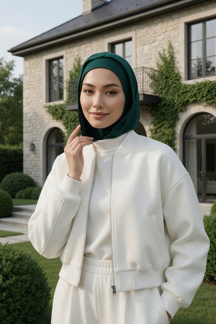Combed Cotton Women's Ready-Made Bonnet with Hood and Concealer Feature, B-89P, Green