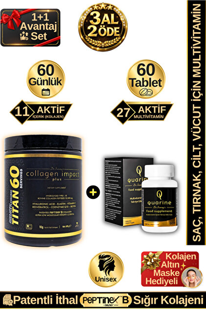 Quarine Hair Vitamin + Titan 60 Collagen Advantage Set (2 Months Hydrolyzed Powder Collagen + Tablet Cure)