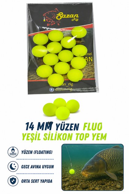 14 Mm Yüzen Silikon Fluo Yeşil Top (14 Adet)