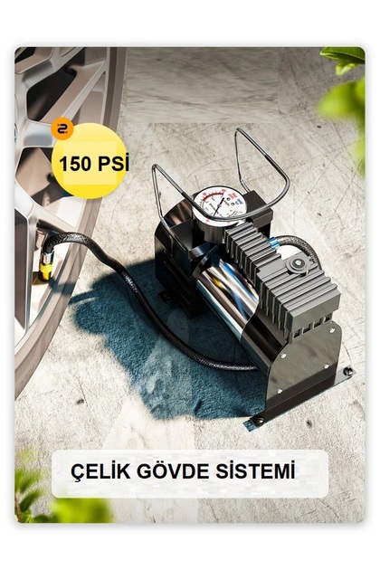 Hava Pompası Araç pompası Çakmaklıklı Metal Lastik Hava Kompresörü 12 V 150 Psı CARUB MARKA İYİ MALZEME
