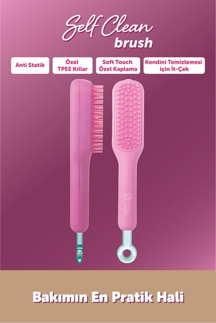 Beauty Pro Hairbrush - Self-Cleaning, Soft Textured, Hair Detangling, Combing, and Massage - Soft Touch