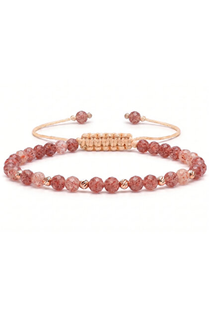 Bratara cu 6 bile de Aur 14k si Cuart cherry