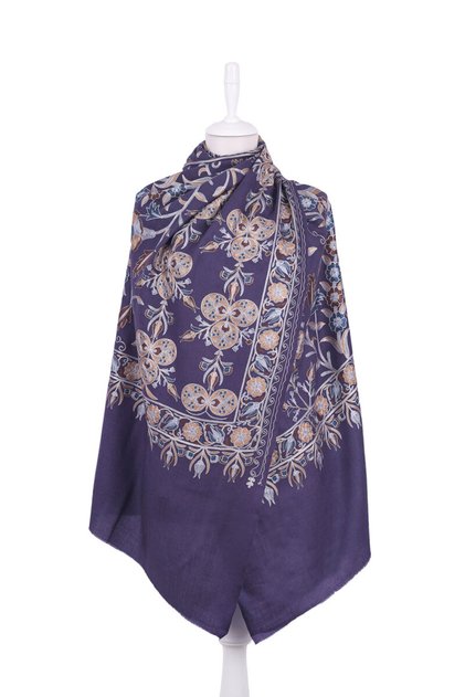 Navy Blue Fully Embroidered Suzani Wool Shawl