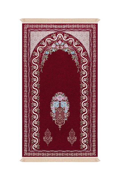 Burgundy Ivy Pattern Embossed Special Woven Prayer Rug
