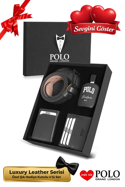 Orijinal Erkek 4'lü Özel Hediye Kutulu Set Luxury Serisi Hediyelik Özel Kutu Sevgiliye Babaya Hediye Damat Bohçası Doğum Günü Özel Gün Hediyesi Lüks Yumuşak Deri Kemer Cüzdan Kartlık ve Parfüm Seti