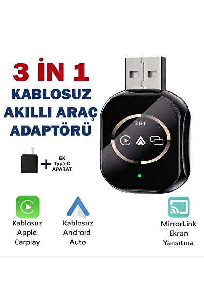 Yeni Tasarım Mini Kablosuz Carplay Usb ve Type-c Uyumlu Araç Multimedya Adaptörü