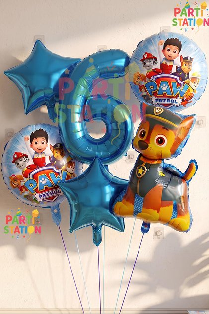 Paw Oil Paw Patrol Police Dog Chase 6 Year Old Balloon Concept Birthday Set Age Balloon Set