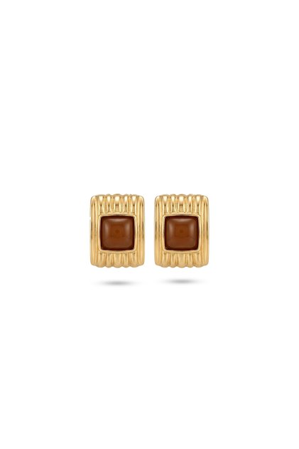Steel Gold Lily Coffee Earrings