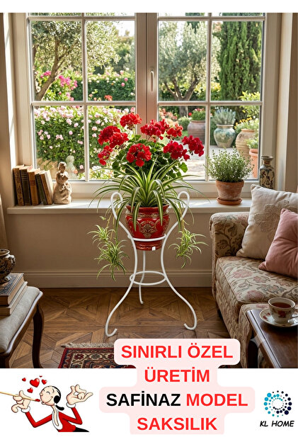 KL HOME SINIRLI ÖZEL Üretim SAFİNAZ MODEL Beyaz Metal Saksı Standı