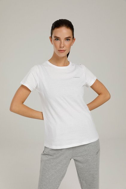 Ct122 Basic C Neck T-Shirt White Women's Short Sleeve T-Shirt