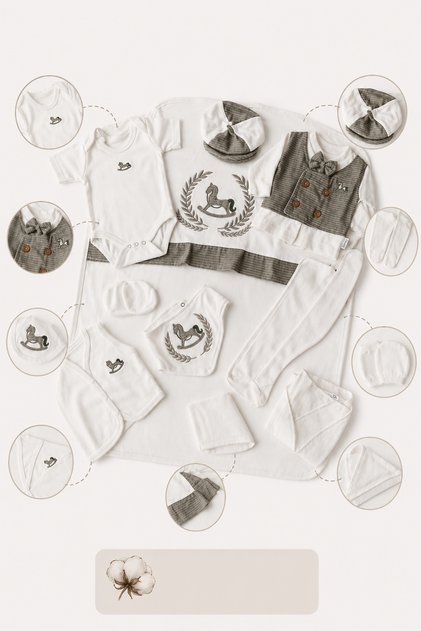 Bulut Anne - 10-Piece Hospital Release Set, 100% Natural Cotton Combed Cotton for Boys/Girls