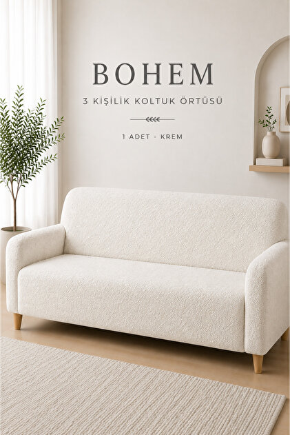 Boucle Bohemian Elasticated 3-Seater Sofa Cover Non-Slip Stretchable and Washable Sofa Slipcover