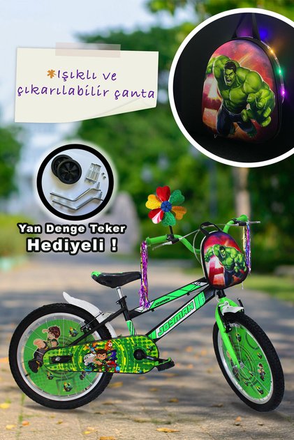 Erkek Çocuk Bisikleti 20 Jant Yeşil - Led Işıklı Çantalı Püsküllü