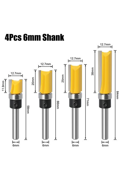 4Pcs 6mm Shank 3PCS/4PCS 1/4" 6mm Shank Flush Trim Router Bit Blade Template Pattern Bit Bearing 1/2