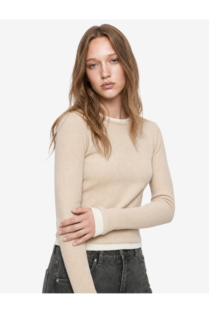 Slim Fit Crew Neck Viscose Blended Long Sleeve T-Shirt