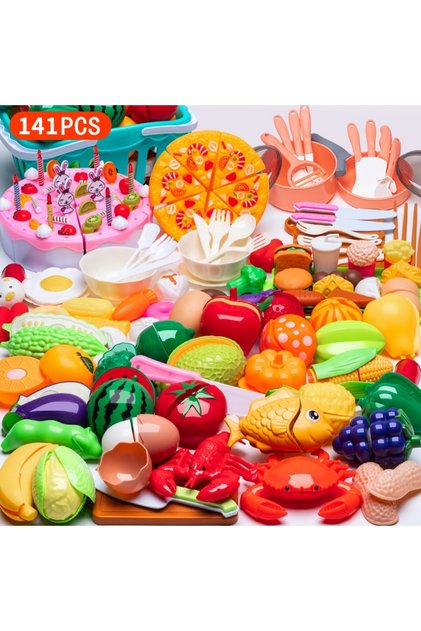 141 PCS DIY Fruit Cutting Toys Vegetables Fruits And Vegetables Parent-Child Simulation Kitchen Food