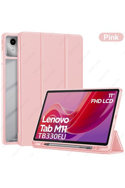 Pink Case for Lenovo Tab M11 11 Inch 2024 with Pen Holder,Clear Transparent Hard PC Back Cover Trifo