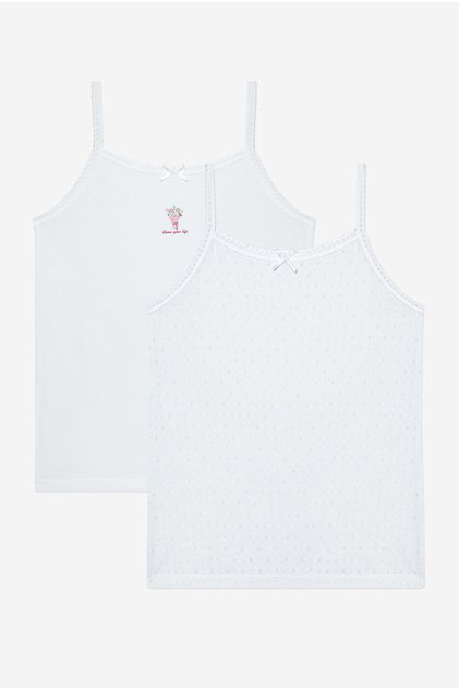 Girl's Sweet Heart Cotton 2-Piece Optical White Undershirt