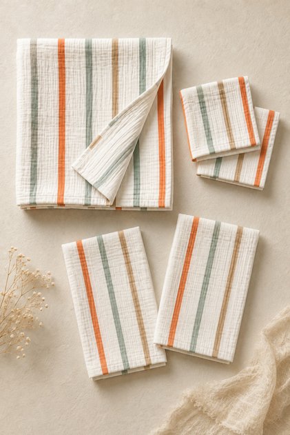 Multi-Purpose Muslin Cloth Blanket Set 5 Pieces with Line Pattern