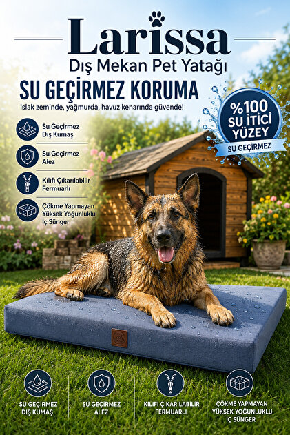 Larissa, Su Geçirmez, Kedi ve Köpek Yatağı Dış Mekana Uygun, Çıkarılabilir Kılıflı, Yıkanabilir, Kedi-Köpek Yatağı