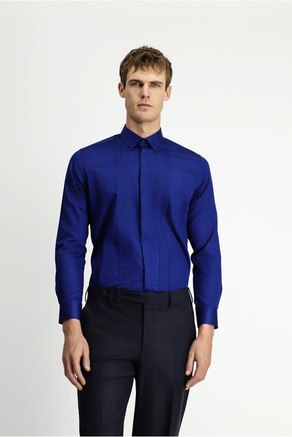 Long Sleeve Slim Fit Slim Fit Non Iron Classic Pleated Cotton Shirt