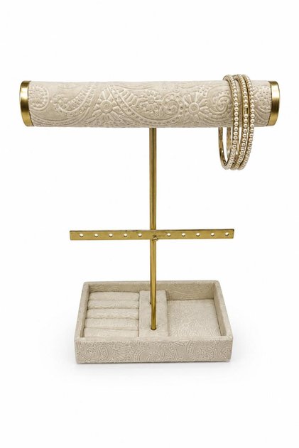 Jewelry Stand Single Cylinder Cubed Plate Cream