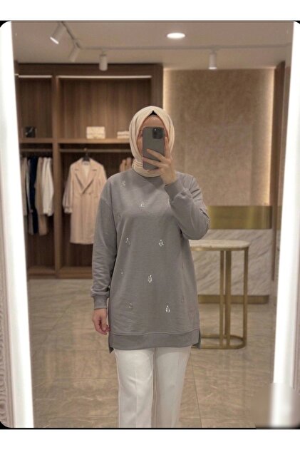 Kadın damla desenli bisiklet yaka tunik