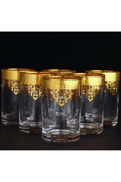 6'lı Ottoman Boncuk Kahve Yanı Bardak Gold