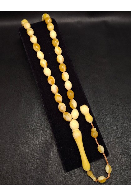 Yellow Color Beyzi Cut Imame Embroidered Powder Amber Prayer Beads